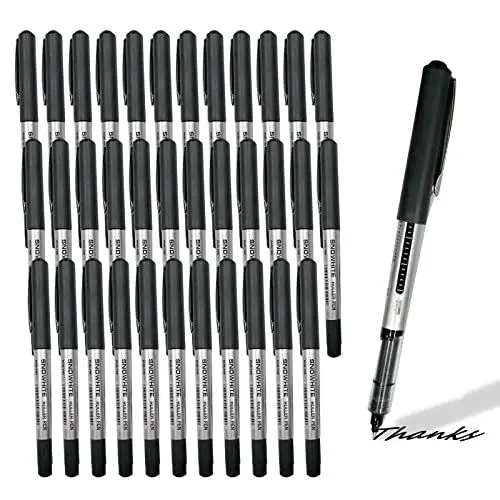 Produktbild: Eylkeup Tintenroller, 36 Stück Tintenroller Stifte Schwarzer, 0.5 mm Glatter Kugelschreiber, schnelltrocknend, flüssige Tinte, Flüssigtinte Rollerball Stift für Büro Schule, Geschäft