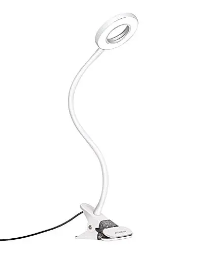 Produktbild: EYOCEAN LED Leselampe, Schwanenhals Bett Lampe, Augenpflege Schreibtischlampe, 3 Modi & 10 Dimmstufen, Klemmleuchte für Büro Heimgebrauch, CE Adapter Enthalten, 8W, Weiß