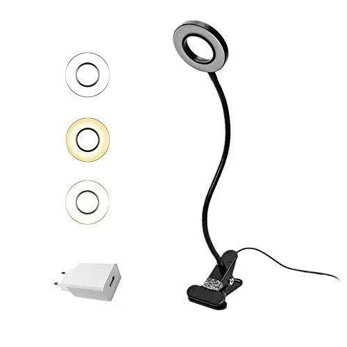 Produktbild: EYOCEAN LED Leselampe, Schwanenhals Klemmlampe, Augenpflege Klemmleuchte, 3 Modi & 10 Dimmstufen, Klemmlicht für Büro Heimgebrauch, CE Adapter Enthalten, 8W, Schwarz