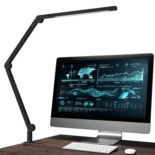 Produktbild: Eyocean LED Schreibtischlampe,Schwenkarm Architektenlampe Arbeitsleuchte,Berührungssteuerung Büro Tischlampe, Stufenloses Dimmen einstellbare Farbtemperaturen,Augenschutz, 10W Klemmleuchte,Mattschwarz