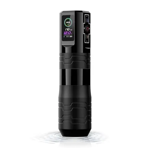 Produktbild: EZ Drahtlose Tattoo Maschine - 5 Anschläge 3.0, 3.5, 4.0, 4.5, 5.0mm Bluetooth Tattoo Maschine mit OLED Digitalanzeige 1600mAh Akkuleistung (P3 Pro Turbo Schwarz)