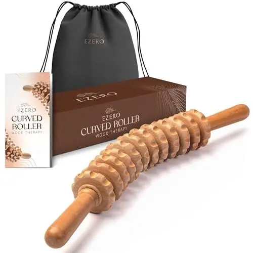 Produktbild: Ezero Faszienstab Holz aus Buchenholz für Körper und Oberschenkel, Weiche Berührung - Massageroller - Faszienrolle Holz, Massage Roller, Massage Bauch, Massageroller Beine
