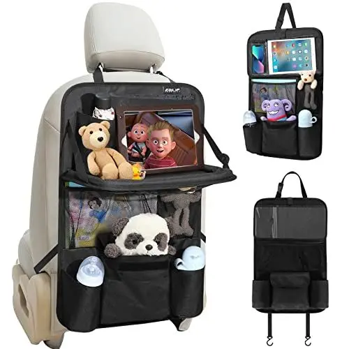 Produktbild: Ezilif Autositz und Rücksitz Organizer, Kinder Reißfest mit Tisch und Vielen Sack, mit 12 Zoll iPad Tablet-Tasche, Rückenlehnenschutz Auto Wasserdicht und Multifunktionale（1 Stk）