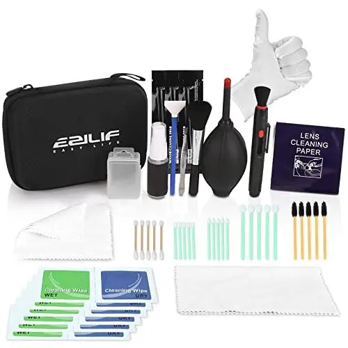 Produktbild: Ezilif Kamera Reinigungsset, Objektiv Reinigungsset mit 17 Stück, Kamera Zubehör mit Wasserdichtem Lens Cleaning Kit für DSLR Kamera Objektive Handy mit Blasebalg, Reinigungsstab und Reinigungsstift