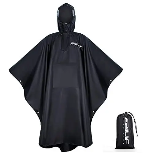 Produktbild: Ezilif Regenponcho 210T Oxford-Stoff Wasserdicht Outdoor Regencape Herren & Damen Regen Poncho mit Wasserdichten Taschen und Reflektierender Streifen zum Camping Wandern