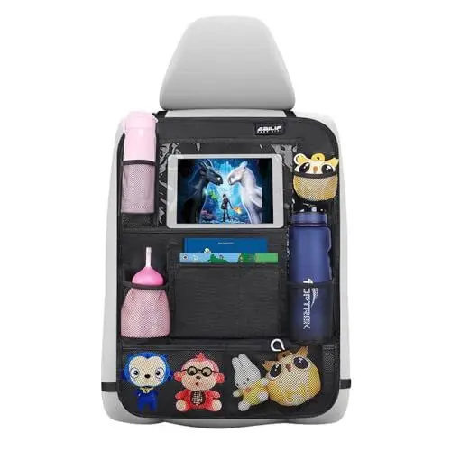 Produktbild: Ezilif Auto Rückenlehnenschutz Kinder, Wasserdicht Sitzschutz Auto Organizer mit 12 Zoll Tasche für iPad/Tablet, Autositz Organizer mit Kick-Matten-Schutz, Schwarz