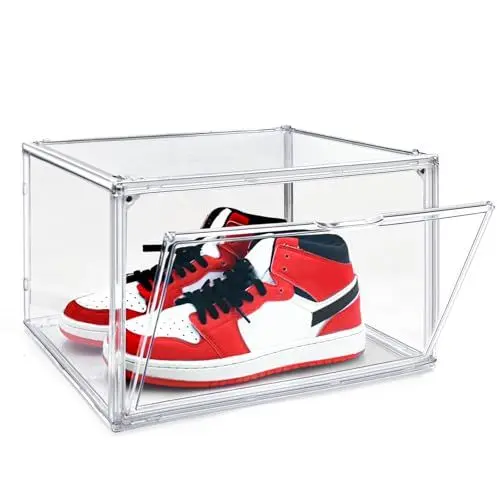 Produktbild: EZJOB Acryl Schuh Box Transparente Schuh Display Case Sneaker Aufbewahrungsboxen Klare Plastikbox Stapelbare Stiefel Handtasche Organizer Container mit Deckeln, Größe EU 48, 1 Stück