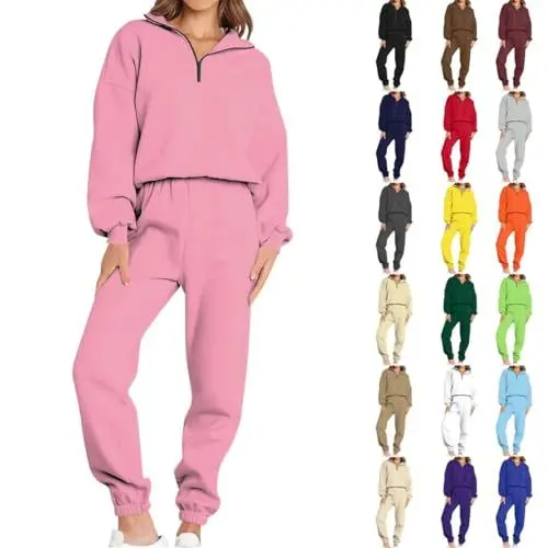 Produktbild: EZJOBLA Jogginganzug Damen Elegantes Outfit Damen Komplett Sweatpants Damen Workout Set Damen Jogging Damen Anzug Set Damen Outfit Komplett Jogginghosen Damen Sets Tracksuit Damen Rosa L