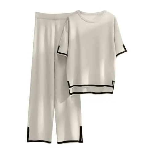 Produktbild: EZJOBLA Loungewear Damen Set Kleidung Jogger Zweiteiler Trainingsanzug Elegantes Outfit Komplett Kuschelanzug Sport Jogginganzug Beige L