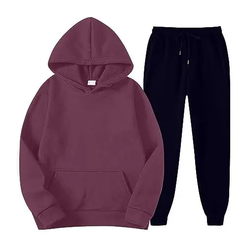 Produktbild: EZJOBLA Trainingsanzug Damen Damen Hoodie Kleidung Tracksuit Damen Anzug Elegant 2 Teilig Gym Outfit Damen Set Kleidung Damen Tracksuit Clothes Damen Sportanzug Sweathose Damen Lang Rot L