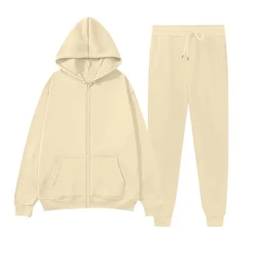 Produktbild: EZJOBLA Trainingsanzug Damen Jogginghose Damen Trainingsanzug Damen Joggingjacken für Damen Damen Anzug Set Sportkleidung Frauen Set Frauen-Sport-Set Hausanzug Damen Baumwolle Hausanzug Beige L