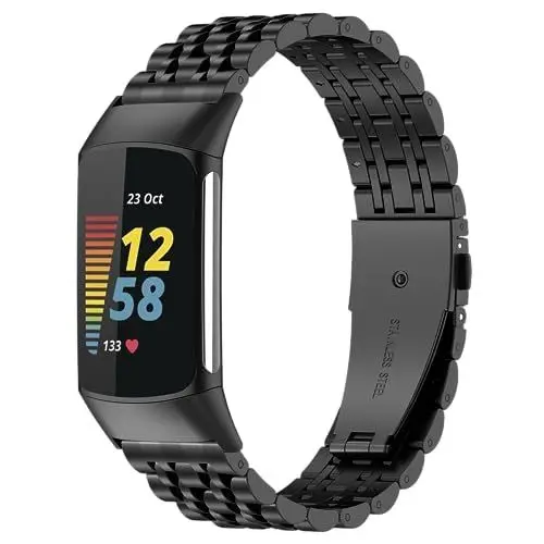 Produktbild: EZMVZKU Metall Armband für Fitbit Charge 5, Charge 6, Edelstahl Verstellbares Ersatzarmband Kompatibel mit Charge 5/6 Fitness Tracker, Armbänder für Damen Herren,Black