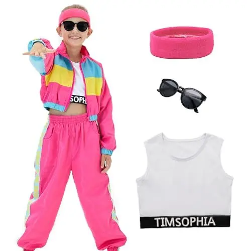 Produktbild: Ezuwail 80er Jahre Outfit Mädchen Kostüm, Hip Hop Outfit Mädchen Kinder, Tanzkleidung, Jogginganzug, Jacke Hosen Set, Faschingskostüme