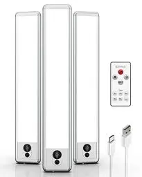 Produktbild: EZVALO Unterbauleuchte Küche LED 23cm, Unterschrank Beleuchtung mit Fernsteuerung, Timerfunktion und Ferndimmung, Kabellos Aufladbarer Akku Lichtleiste USB, Schrankbeleuchtung für Küche (3 Stück)