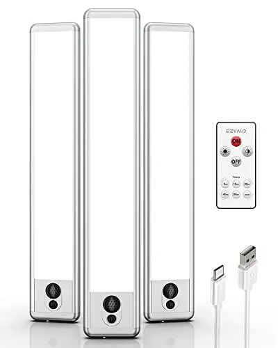 Produktbild: EZVALO Unterbauleuchte Küche LED 23cm, Unterschrank Beleuchtung mit Fernsteuerung, Timerfunktion und Ferndimmung, Kabellos Aufladbarer Akku Lichtleiste USB, Schrankbeleuchtung für Küche (3 Stück)