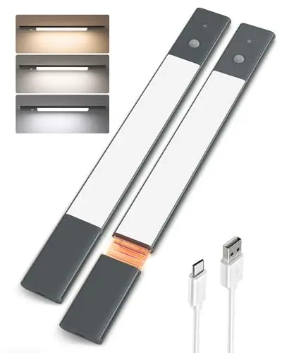 Produktbild: EZVALO Schrankbeleuchtung Kabellos 38CM, 2200mAh Abnehmbarer Akku, Unterbauleuchte Küche LED 3 Farbtemperaturen Dimmbar, Schranklicht mit Bewegungsmelder für Kleiderschrank Treppe, Schwarz (2 Stück)