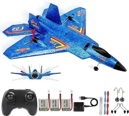 Produktbild: F-22 RC Flugzeug, 2.4Ghz Ferngesteuertes Flugzeug Raptor Fighter Flugzeug Modell Spielzeug mit 6 Axis Gyro System für Anfänger Kinder Erwachsene (F22Blau)