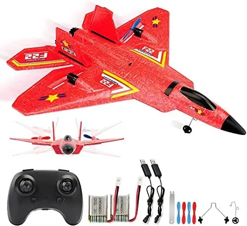 Produktbild: F-22 RC Flugzeug, 2.4Ghz Ferngesteuertes Flugzeug Raptor Fighter Flugzeug Spielzeug mit 6 Axis Gyro System für Anfänger Kinder Erwachsene (F22Rot)