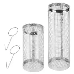 Produktbild: FAAING 2 Stück 20cm und 30cm Rolling Grillkorb Edelstahl, Zylindrischer Grillkorb mit Haken, Rollender Grillkorb, Camping BBQ Grillzubehör für Außengrill Gemüse, Pommes, Fleisch, Fisch, Garnelen