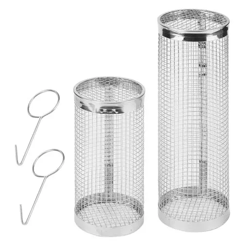 Produktbild: FAAING 2 Stück 20cm und 30cm Rolling Grillkorb Edelstahl, Zylindrischer Grillkorb mit Haken, Rollender Grillkorb, Camping BBQ Grillzubehör für Außengrill Gemüse, Pommes, Fleisch, Fisch, Garnelen