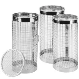 Produktbild: FAAING 3 Stück 20x9cm Gemüse Grillkorb, Rolling Grillkorb Edelstahl, Zylindrischer Grillkorb mit Haken, Rollender Grillkorb Camping BBQ Grillzubehör für Außengrill Pommes, Fleisch, Fisch, Garnelen