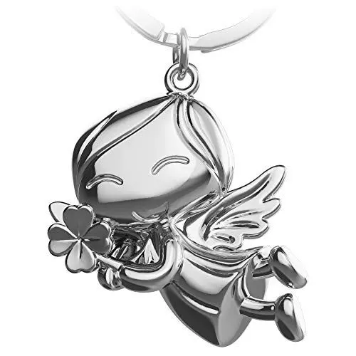 Produktbild: FABACH Schutzengel Schlüsselanhänger Lucky mit Kleeblatt - Glücksengel aus Metall - Glücksbringer Auto Engel Anhänger - Geschenk Viel Glück