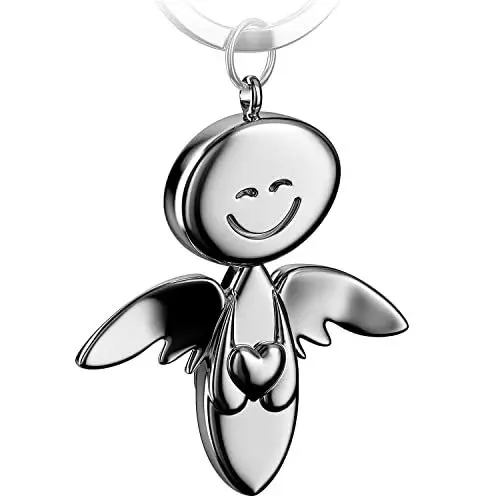 Produktbild: FABACH Schutzengel Schlüsselanhänger Smile mit Herz - Edler Engel Anhänger aus Metall in glänzendem Silber - Geschenk Glücksbringer Auto Führerschein - Fahr vorsichtig