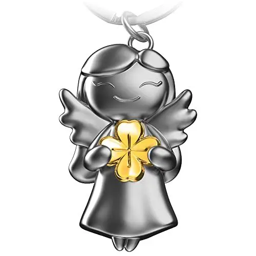 Produktbild: FABACH Schutzengel Schlüsselanhänger Star mit Kleeblatt - Glücksengel aus Metall - Kleeblatt Schutzengel Glücksbringer Engel Du schaffst das - Geschenke Viel Erfolg Geschenk Viel Glück Engel