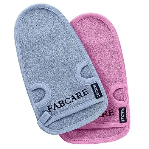 Produktbild: FABCARE Premium Peelinghandschuh gesicht, peeling schwamm 2 Stück - Peeling handschuh für Körper & Gesicht - Exfoliating gloves for Peeling & Body Scrub - Saugnäpfe & Ebook - DERMATEST SEHR GUT