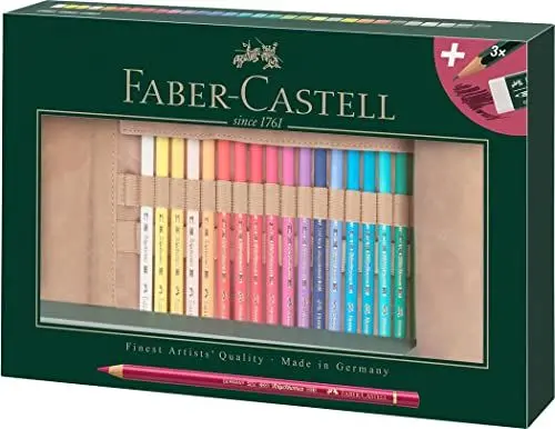 Produktbild: FABER-CASTELL 110030 - Farbstift Polychromos, 30-teiliges Buntstifte Set mit Stifterolle und Zubehör, wasserfest, bruchsicher