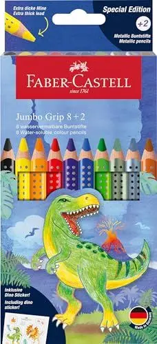 Produktbild: FABER-CASTELL 110922 - Buntstifte Set Jumbo Dino, 10-teilig, bruchsicher, inkl. 2 Metallic Stifte und Dino Sticker