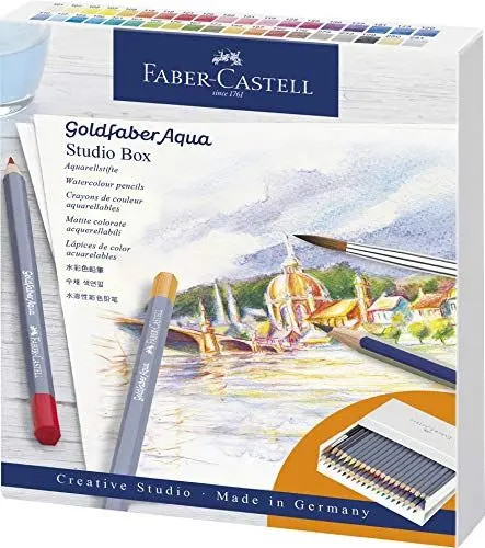 Produktbild: FABER-CASTELL 114616 - Aquarellstifte Goldfaber Aqua, 38er Atelierbox inklusive Zubehör, bunt