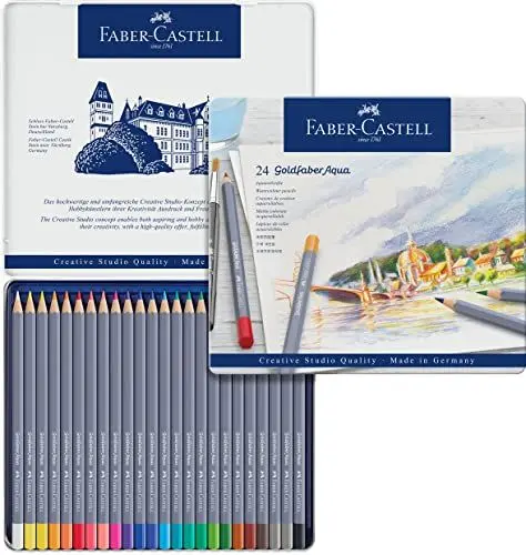 Produktbild: FABER-CASTELL 114624 - Aquarellstifte Goldfaber, 24-teiliges Buntstifte Set, bruchsicher, vollständig wasservermalbar