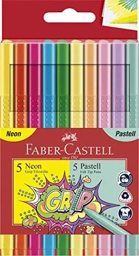 Produktbild: FABER-CASTELL 155312 - Grip Fasermaler Neon & Pastell, 10er Etui