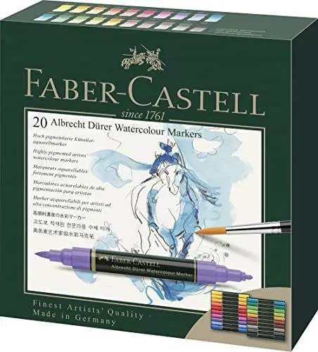 Produktbild: FABER-CASTELL 160320 - Aquarellmarker Albrecht Dürer mit Doppelspitze, 20er Etui, Marker mit Faser- und Pinselspitze