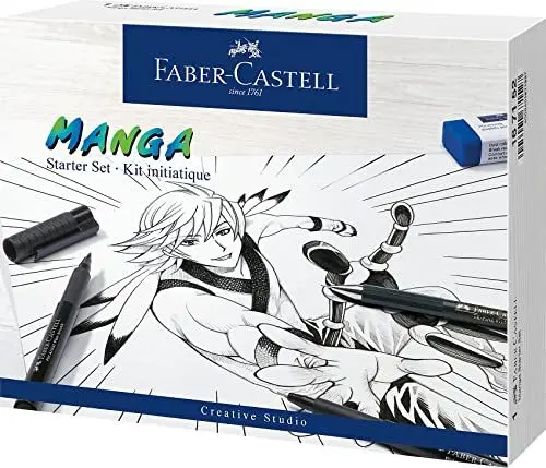 Produktbild: Faber-Castell 167152 Manga Starter Set, Schwarze Tuschestifte mit Finelinern und Zubehör, Geeignet für Manga-Zeichnungen auf Verschiedenen Oberflächen