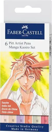 Produktbild: Faber-Castell 167168 Tuschestifte Kaoiro Set, Etui mit 6 Pinselstiften in Verschiedenen Farben, Geeignet für Präzises Zeichnen und Kreative Manga-Kunstwerke