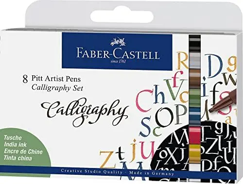 Produktbild: Faber-Castell 167508 Tuschestift Pitt Artist Pen Calligraphy Set, 2,5 mm, 8er Etui, Mehrfarbig