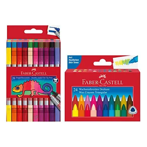 Produktbild: FABER-CASTELL 205030 - School Set mit 24er Etui Wachsmalstifte und 20er Etui Doppelfasermaler