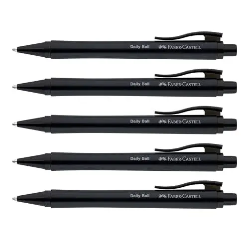 Produktbild: FABER-CASTELL 205202 - Kugelschreiber Daily Ball schwarz, 5 Stück, mit auswechselbarer XB Mine, dokumentenecht