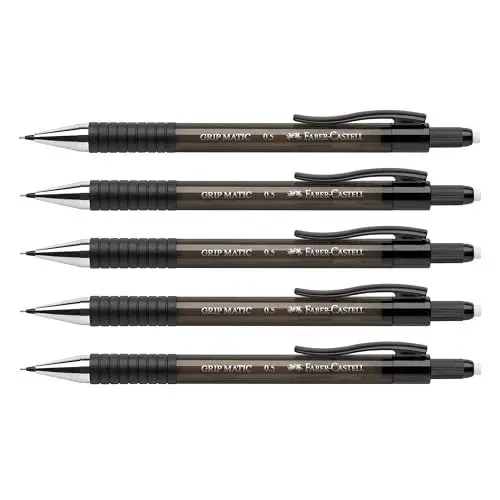 Produktbild: FABER-CASTELL 205204 - Druckbleistift Grip Matic schwarz, 5 Stück, Härtegrad B, Mine 0,5 mm, inkl. Radierer