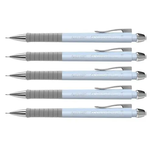 Produktbild: Faber-Castell 205208 - Druckbleistift Apollo sky blue, 5 Stück, Härtegrad B, Mine 0,5 mm, inkl. Radierer
