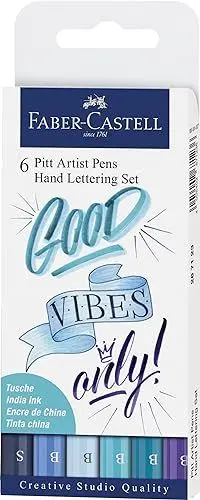Produktbild: FABER-CASTELL 267123 - Tuschestift Pitt Artist Pen Lettering, Blautöne, 6er Etui, Mehrfarbig