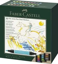 Produktbild: Faber-Castell Art & Graphic Pitt Artist Pen Dual Marker India Ink, Mehrfarbig, Etui mit 30 Stück, für Kunst, Handwerk, Zeichnen, Skizzieren, Zuhause, Schule, Universität, Ausmalen