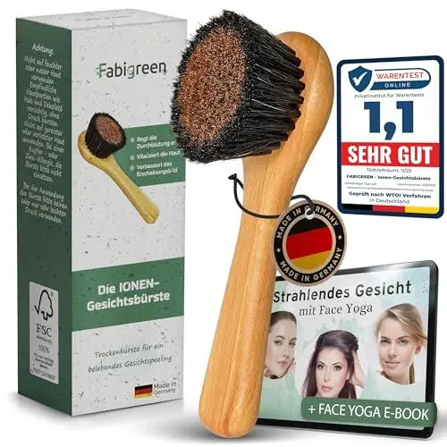 Produktbild: Fabigreen® - Gesichtsbürste Kupfer (MADE IN GERMANY) - Peeling Trockenbürste Gesicht inkl. E-Book mit Face Yoga & Anwendungstipps - Ionic face dry brush - Klosterbürste - FSC Buchenholz & plastikfrei
