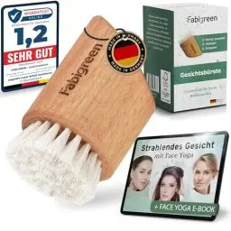 Produktbild: Fabigreen® – Premium Gesichtsbürste (MADE IN GERMANY) inkl. E-Book mit Face Yoga & skin care Tipps - Trockenbürste für Massage & Peeling Gesicht - face dry brush - aus FSC Buchenholz (Natur)