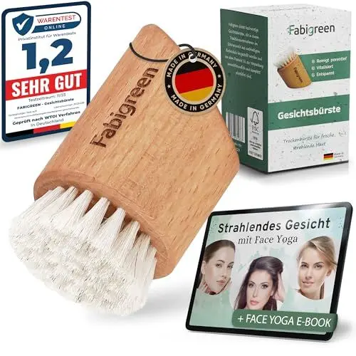 Produktbild: Fabigreen® – Premium Gesichtsbürste (MADE IN GERMANY) inkl. E-Book mit Face Yoga & skin care Tipps - Trockenbürste für Massage & Peeling Gesicht - face dry brush - aus FSC Buchenholz (Natur)