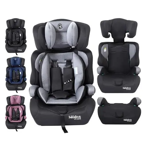 Produktbild: FableKids Kinderautositz 9-36 kg | 3-Punkt-Sicherheitsgurt | Autokindersitz ab 15 M. | Autositz für Kinder 76-150 cm | Kindersitz einstellbare Kopfstütze ECE R129/03 | Verstellbar | Grau