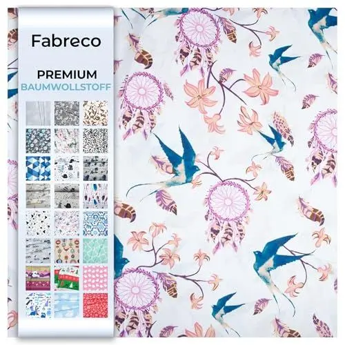 Produktbild: Fabreco - 100% Premium Baumwollstoff Meterware 50x160cm - Traumfänger, Vögel | 220 g/lfm – Weich, langlebig & hautfreundlich | Stoffe Zum Nähen & Dekoration | Stoff Meterware - Fabric
