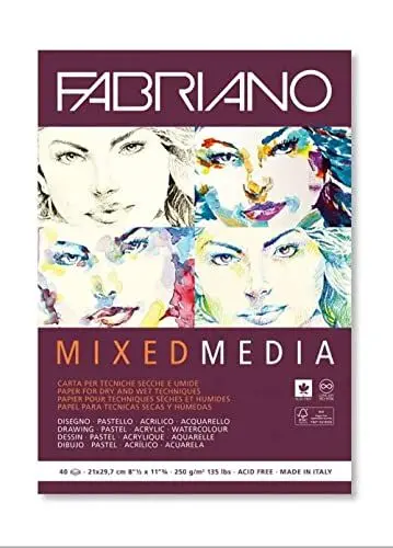 Produktbild: Fabriano Honsell 19100502 - Fabriano Mixed Media Künstlerpapier Block, DIN A5, 40 Blatt 250 g/m², geeignet für nasse und trockene Maltechniken, Weiß